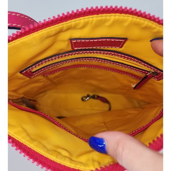 Dooney & Bourke Pink & White Geo Print Canvas Crossbody - Picture 12 of 16